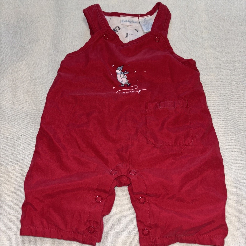 Lullaby Club Infant Size Newborn Red Penguin Christmas  Holiday‎ Longalls Romper